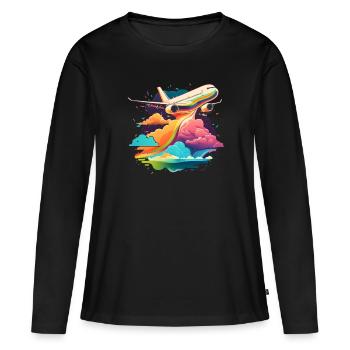 Avion avion avion pilote avion - T-shirt manches longues Premium bio Femme - noir - Devant - Julia (174cm)