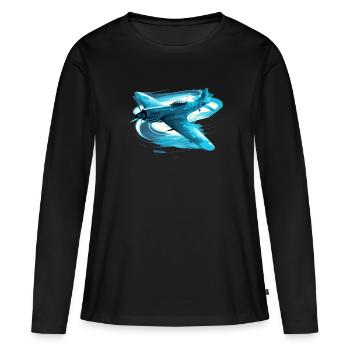Spitfire Flugzeug Vintage Pilot Flieger Militär - Frauen Premium Bio Langarmshirt - Schwarz - Vorne - Julia (174cm)