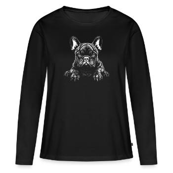 Liegende Französische Bulldogge - Frauen Premium Bio Langarmshirt - Schwarz - Vorne - Julia (174cm)