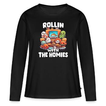 Delicious sushi variety in anime t shirt - Women's Premium Organic Long Sleeve Shirt - black - Front - Julia (174cm)