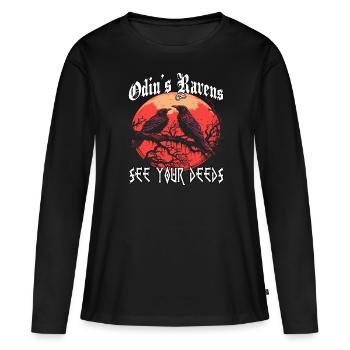 Runes Asgard | T-shirt Viking | Corbeau d’Odin - T-shirt manches longues Premium bio Femme - noir - Devant - Julia (174cm)