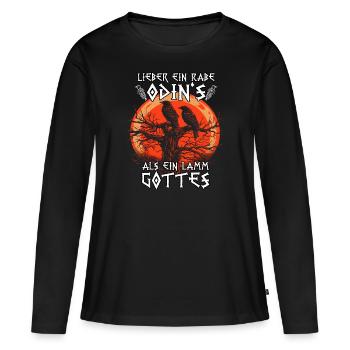 Les yeux d’Odin | T-shirt Viking | Corbeau d’Odin - T-shirt manches longues Premium bio Femme - noir - Devant - Julia (174cm)