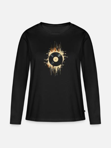 Vinyl Record Splash - Frauen Premium Bio Langarmshirt - Schwarz