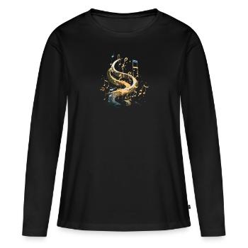 Flux de musique - T-shirt manches longues Premium bio Femme - noir - Devant - Julia (174cm)