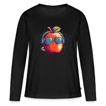 Pommier Pommier Cueillette Équipe Fleur Fruit Rétro - T-shirt manches longues Premium bio Femme - noir - Devant - Julia (174cm)