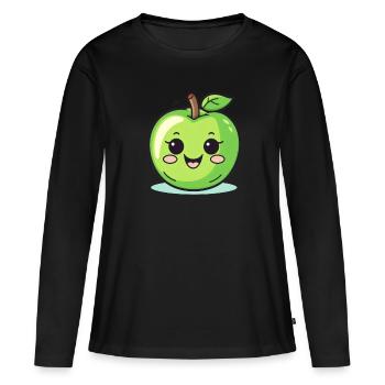 Pomme Mignon Fruit Vert Sourire Amants Foodie - T-shirt manches longues Premium bio Femme - noir - Devant - Julia (174cm)