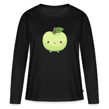 Verger vert de pommiers mignons cueillant des fruits kawaii - T-shirt manches longues Premium bio Femme - noir - Devant - Julia (174cm)