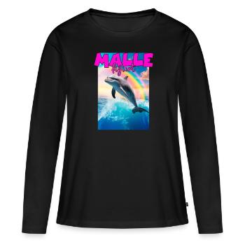 Mallefiziert Delfin Urlaub Mallorca Ibiza Malle - Frauen Premium Bio Langarmshirt - Schwarz - Vorne - Julia (174cm)