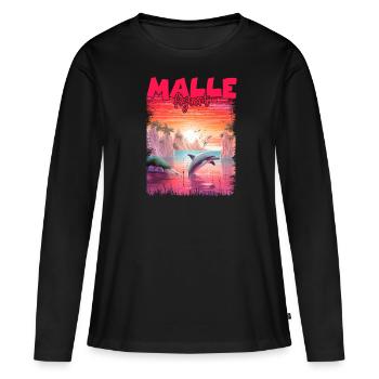 Mallefiziert Delfin Urlaub Mallorca Ibiza Malle - Frauen Premium Bio Langarmshirt - Schwarz - Vorne - Julia (174cm)