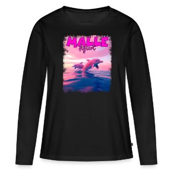 Mallefiziert Delfin Urlaub Mallorca Ibiza Malle - Frauen Premium Bio Langarmshirt - Schwarz - Vorne - Julia (174cm)