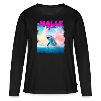 Mallefiziert Delfin Urlaub Mallorca Ibiza Malle - Frauen Premium Bio Langarmshirt - Schwarz - Vorne - Julia (174cm)