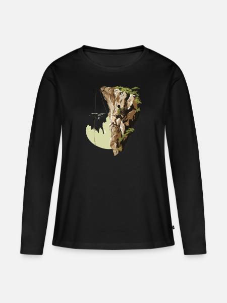 Bergabenteuer: Toprope Klettern für Naturfreunde - Frauen Premium Bio Langarmshirt - Schwarz
