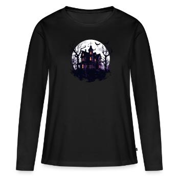 Halloween Maison hantée Maison hantée horreur Halloween - T-shirt manches longues Premium bio Femme - noir - Devant - Julia (174cm)