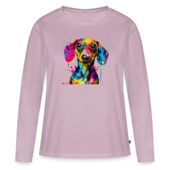 Teckel à poil court Gassi T Amateurs de chiens - T-shirt manches longues Premium bio Femme - rose poudré - Devant - Julia (174cm)