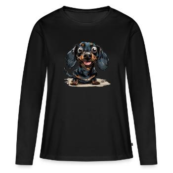 Teckel poil court Propriétaire de chien T - T-shirt manches longues Premium bio Femme - noir - Devant - Julia (174cm)