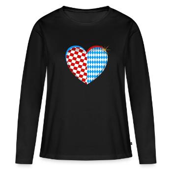 Kroatisch Bayrisches Herz Croatia Bavaria Heart - Frauen Premium Bio Langarmshirt - Schwarz - Vorne - Julia (174cm)