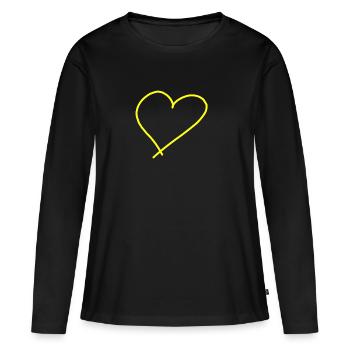 idée de cadeau de coeur jaune idée cadeau idée - T-shirt manches longues Premium bio Femme - noir - Devant - Julia (174cm)