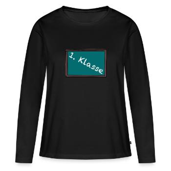 1. Klasse Tafel - Frauen Premium Bio Langarmshirt - Schwarz - Vorne - Julia (174cm)