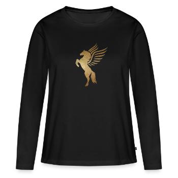 Golden horse motif with wings - Horse - Women's Premium Organic Long Sleeve Shirt - black - Front - Julia (174cm)