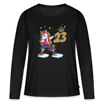 Licorne anniversaire 23 ans Cadeau Drôle Femme - T-shirt manches longues Premium bio Femme - noir - Devant - Julia (174cm)