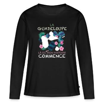 La Guadeloupe Mon histoire Citation - T-shirt manches longues Premium bio Femme - noir - Devant - Julia (174cm)