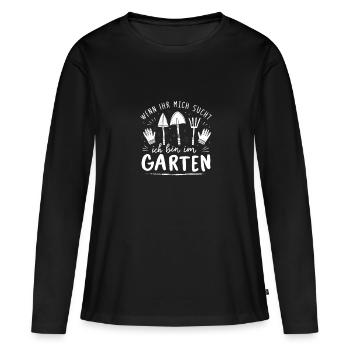 Si tu me cherches, je suis dans le jardin - T-shirt manches longues Premium bio Femme - noir - Devant - Julia (174cm)