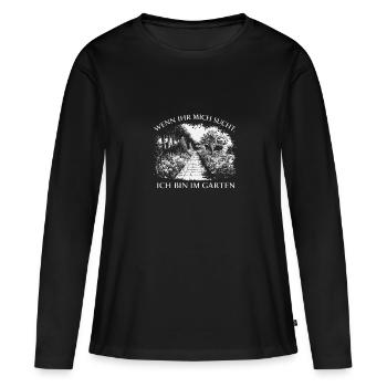 Si tu me cherches, je suis dans le jardin - T-shirt manches longues Premium bio Femme - noir - Devant - Julia (174cm)