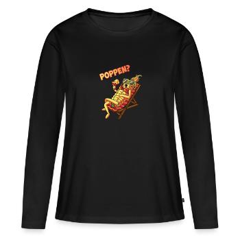 Popping? Drôle de maïs en épi dans la chaise longue + boisson - T-shirt manches longues Premium bio Femme - noir - Devant - Julia (174cm)