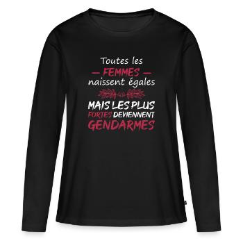 Les plus fortes deviennent gendarmes - T-shirt manches longues Premium bio Femme - noir - Devant - Julia (174cm)
