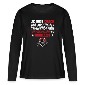 Mission : transformer les chimpanzés en gorilles - T-shirt manches longues Premium bio Femme - noir - Devant - Julia (174cm)