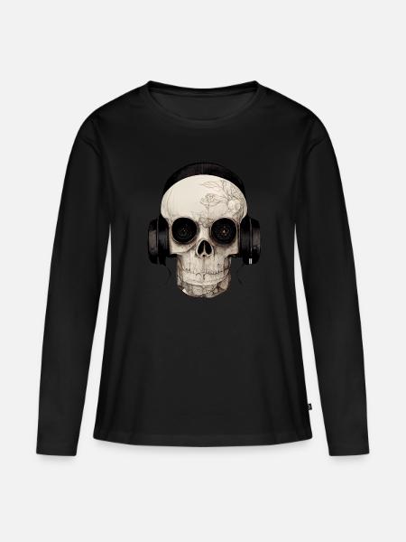 Crâne avec casque - T-shirt manches longues Premium bio Femme - noir