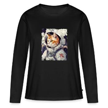 Katze Spacecat Astronaut Kater Weltall - Frauen Premium Bio Langarmshirt - Schwarz - Vorne - Julia (174cm)