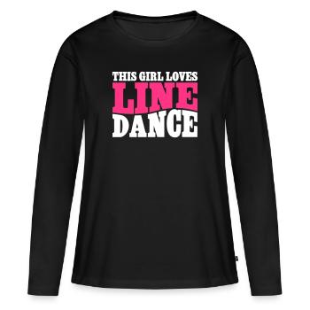 LINEDANCING, THIS GIRL LOVES LINE DANCE - Frauen Premium Bio Langarmshirt - Schwarz - Vorne - Julia (174cm)