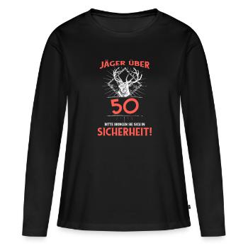 Jäger über 50 bitte bringen Sie sich in Sicherheit - Frauen Premium Bio Langarmshirt - Schwarz - Vorne - Julia (174cm)