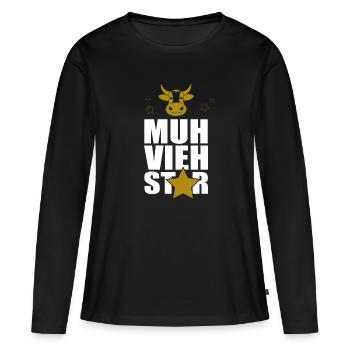 Muh Vieh Star Rinderzüchter Landwirt Kühe Kuh Kopf - Frauen Premium Bio Langarmshirt - Schwarz - Vorne - Julia (174cm)