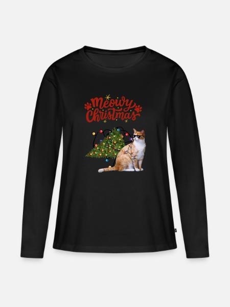 Lustige Weihnachtskatze - Frauen Premium Bio Langarmshirt - Schwarz