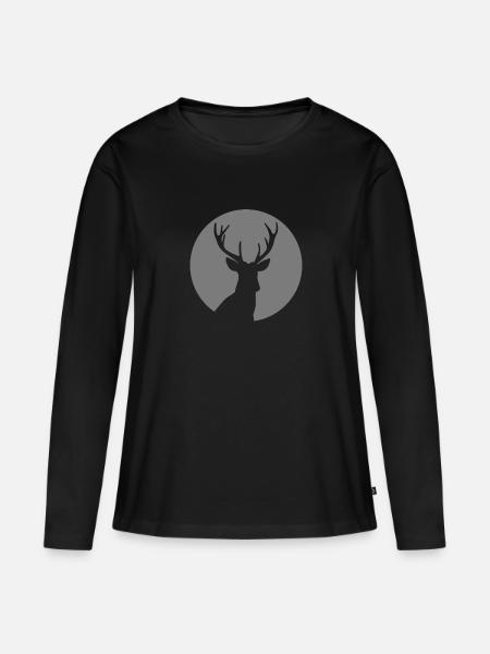 Hirsch Mond Geweih - Frauen Premium Bio Langarmshirt - Schwarz