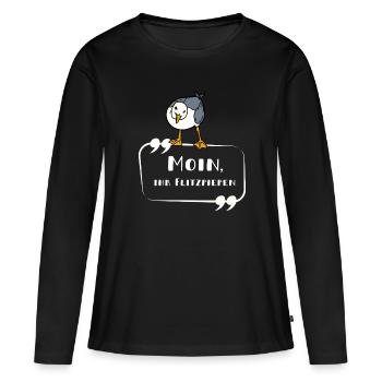 MÖWE Moin ihr Flitzpiepen norddeutsch lustig - Frauen Premium Bio Langarmshirt - Schwarz - Vorne - Julia (174cm)