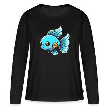 Poisson, Bleu, Aquarium, Poissons d’ornement, Eau douce et eau salée - T-shirt manches longues Premium bio Femme - noir - Devant - Julia (174cm)