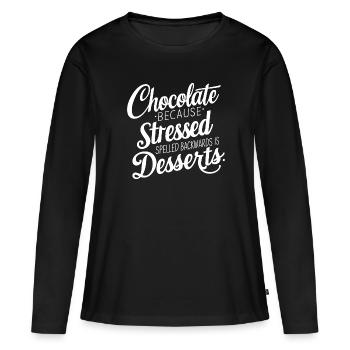 Dessert au chocolat Stress Dire dessert drôle - T-shirt manches longues Premium bio Femme - noir - Devant - Julia (174cm)