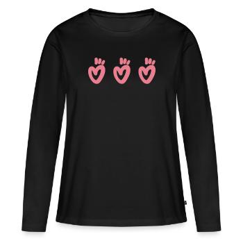 T-Shirt mit 3 Herzen - Frauen Premium Bio Langarmshirt - Schwarz - Vorne - Julia (174cm)