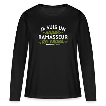 Je suis un super ramasseur de cèpes - T-shirt manches longues Premium bio Femme - noir - Devant - Julia (174cm)