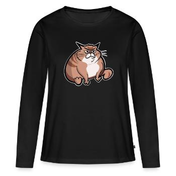 Dicke Katze - Frauen Premium Bio Langarmshirt - Schwarz - Vorne - Julia (174cm)
