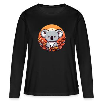 Koala im Herbst Bunte Blätter Laub - Frauen Premium Bio Langarmshirt - Schwarz - Vorne - Julia (174cm)