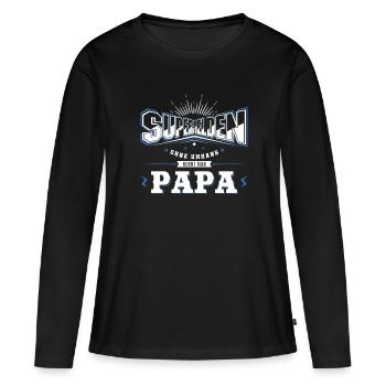 Superhelden ohne Umhang nennt man Papa - Frauen Premium Bio Langarmshirt - Schwarz - Vorne - Julia (174cm)