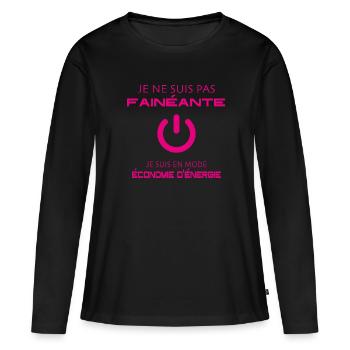 Fainéante en mode économie d'énergie - T-shirt manches longues Premium bio Femme - noir - Devant - Julia (174cm)