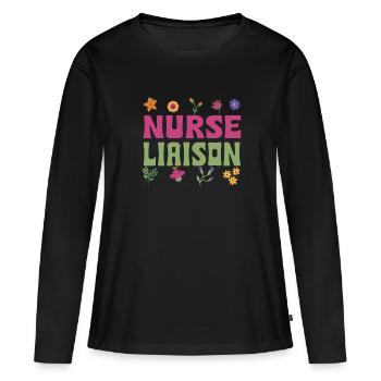 Fraternité Flower Design Care - T-shirt manches longues Premium bio Femme - noir - Devant - Julia (174cm)