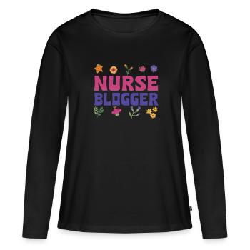 Cute Nurse Blogger Floral Outfit - Women's Premium Organic Long Sleeve Shirt - black - Front - Julia (174cm)