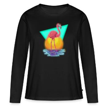 80 Flamingo - T-shirt manches longues Premium bio Femme - noir - Devant - Julia (174cm)