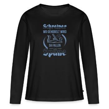 Schreiner Herren TShirt Wo gehobelt wird - Frauen Premium Bio Langarmshirt - Schwarz - Vorne - Julia (174cm)